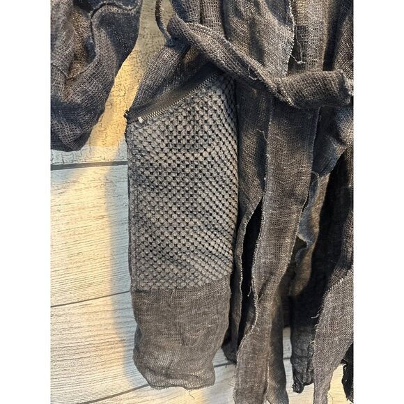 Elie Tahari Sheer Linen Long Cardigan With Textured Pockets & Belt - Picture 2 of 4